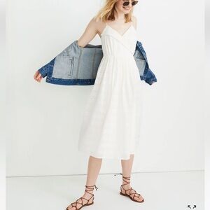 Madewell Embroidered Pleated Wrap Dress Off White (Cloud Lining) Sz L  #L8036